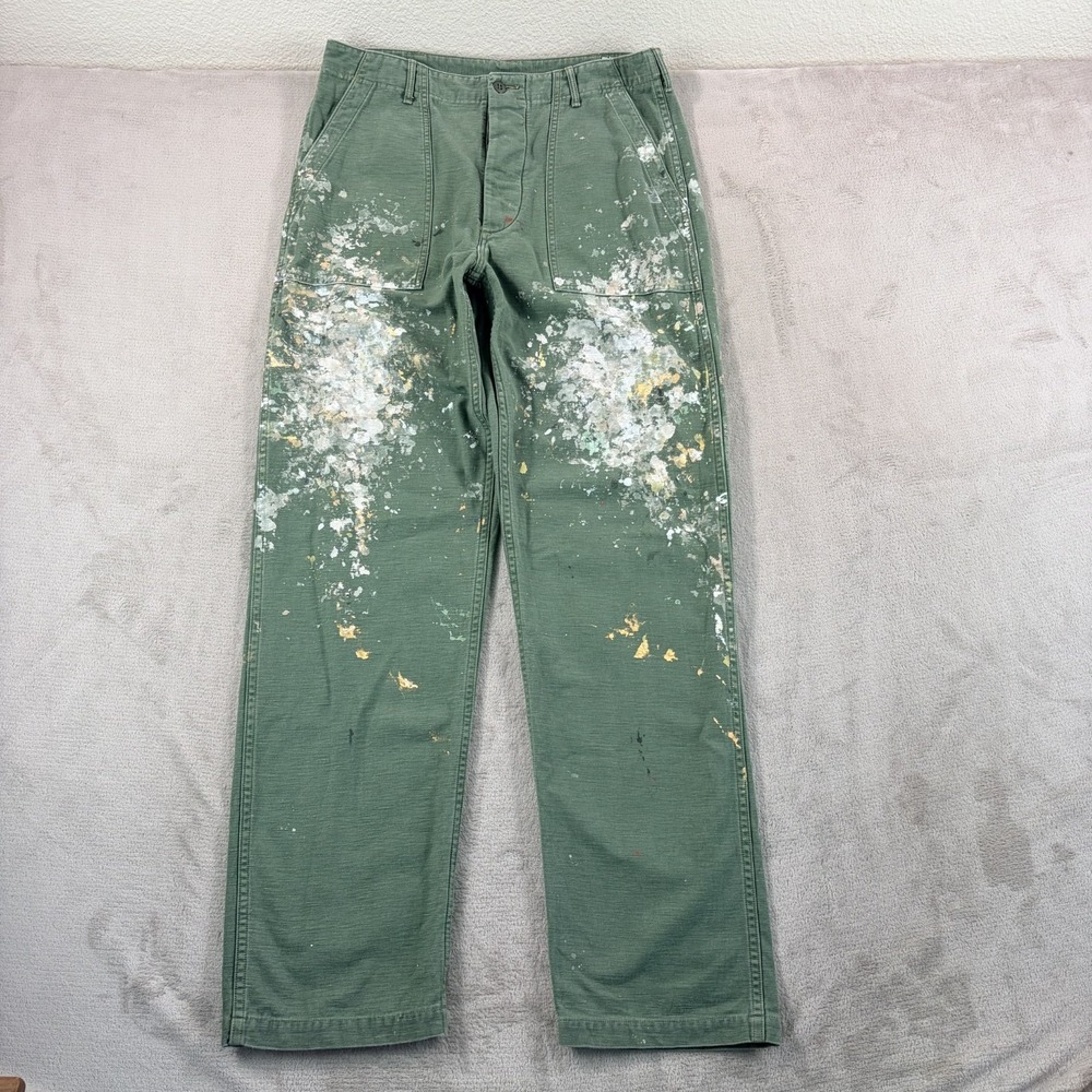 orSlow US Army Fatigue Paints Splatter Pants Men Large Cinch Waist Made In Japan